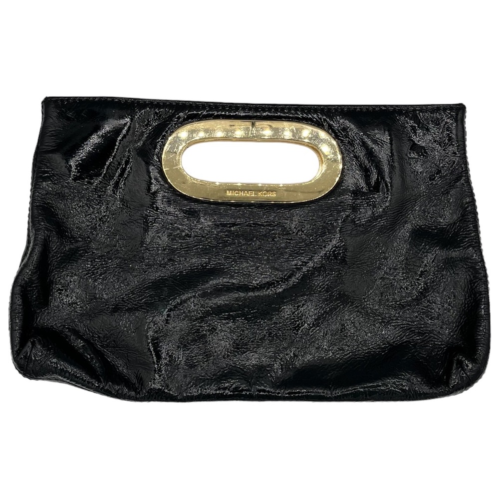 MICHAEL Michael Kors Shiny Black Clutch with Gold Handle